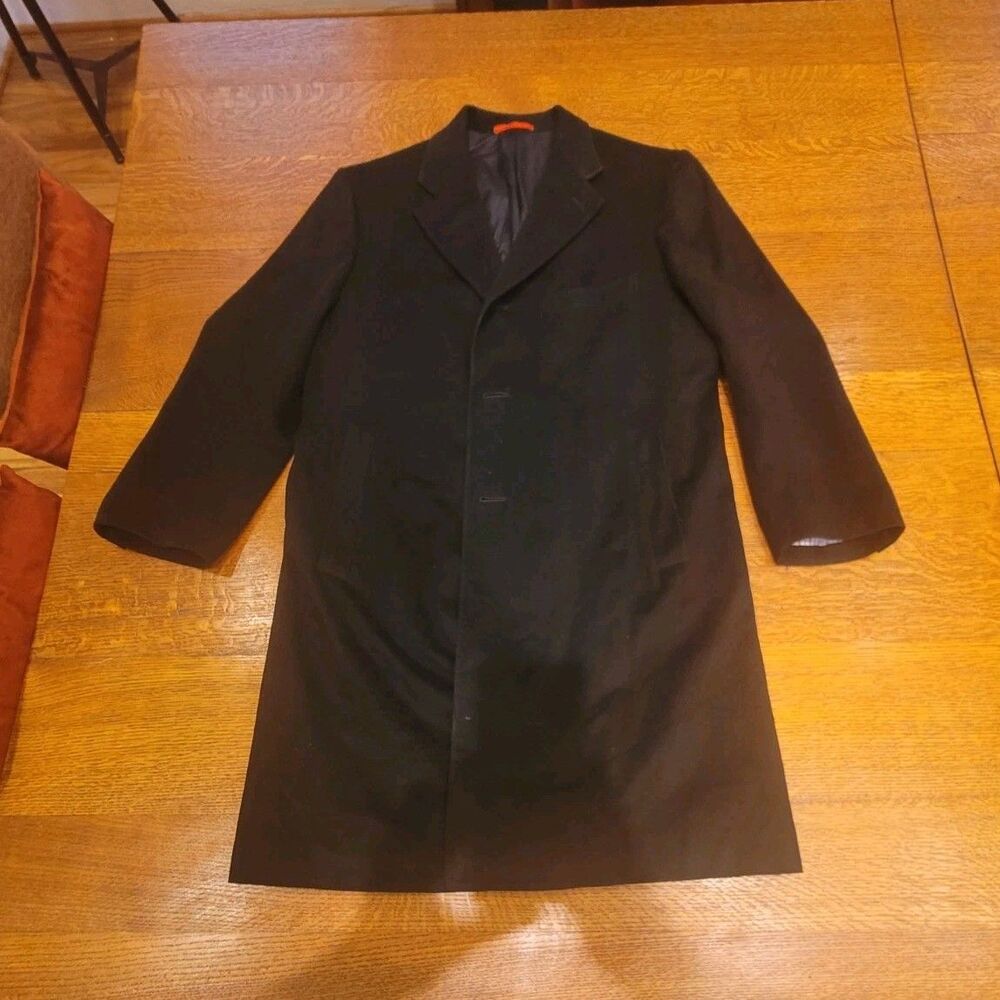 Isaia Napoli Black Wool Long Overcoat